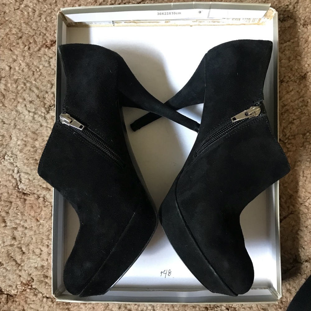 Black Suede Zip Up Ankle Boots with 3.5” Heel
